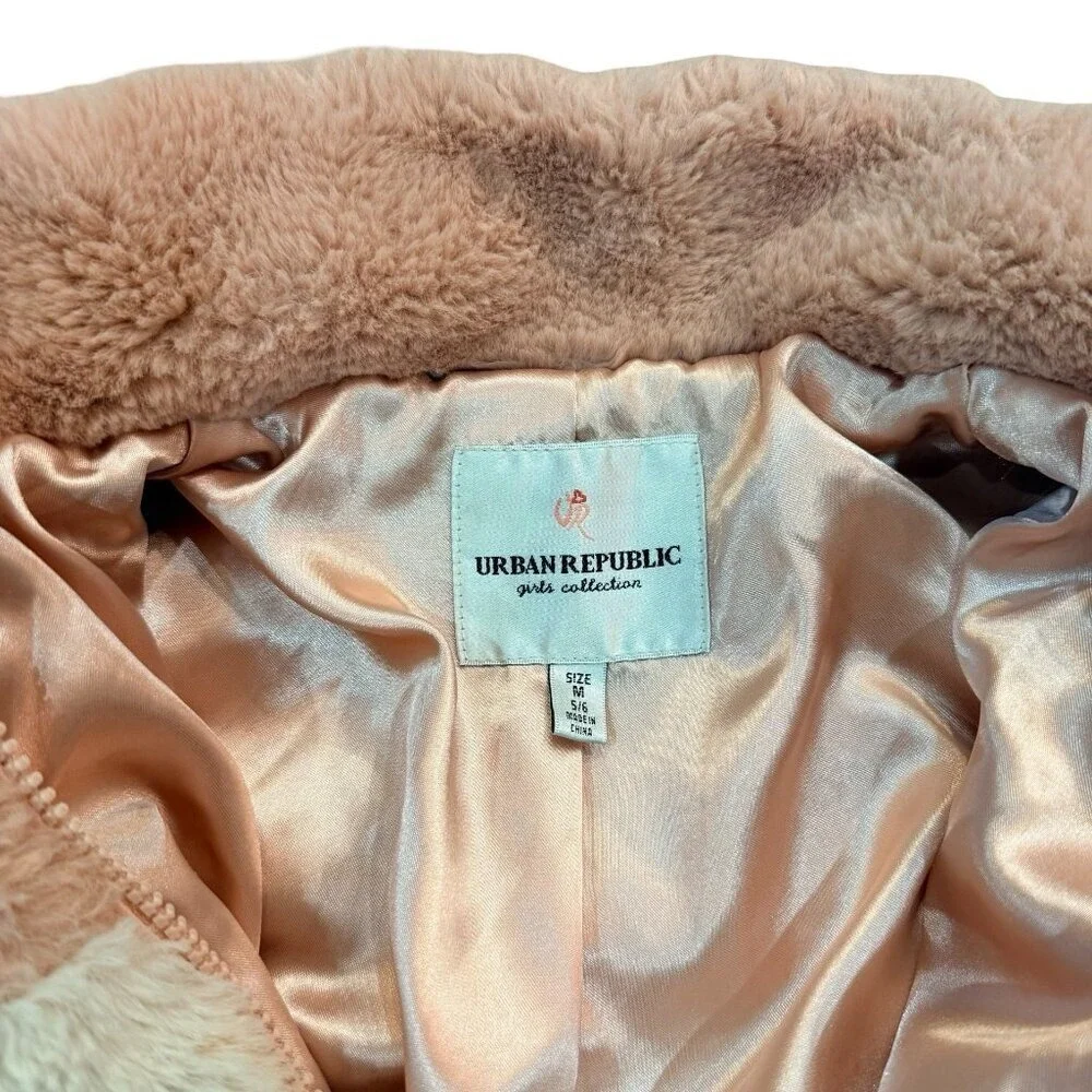 Urban Republic Girls Faux Fur Bomber Jacket Pink Medium 5/6